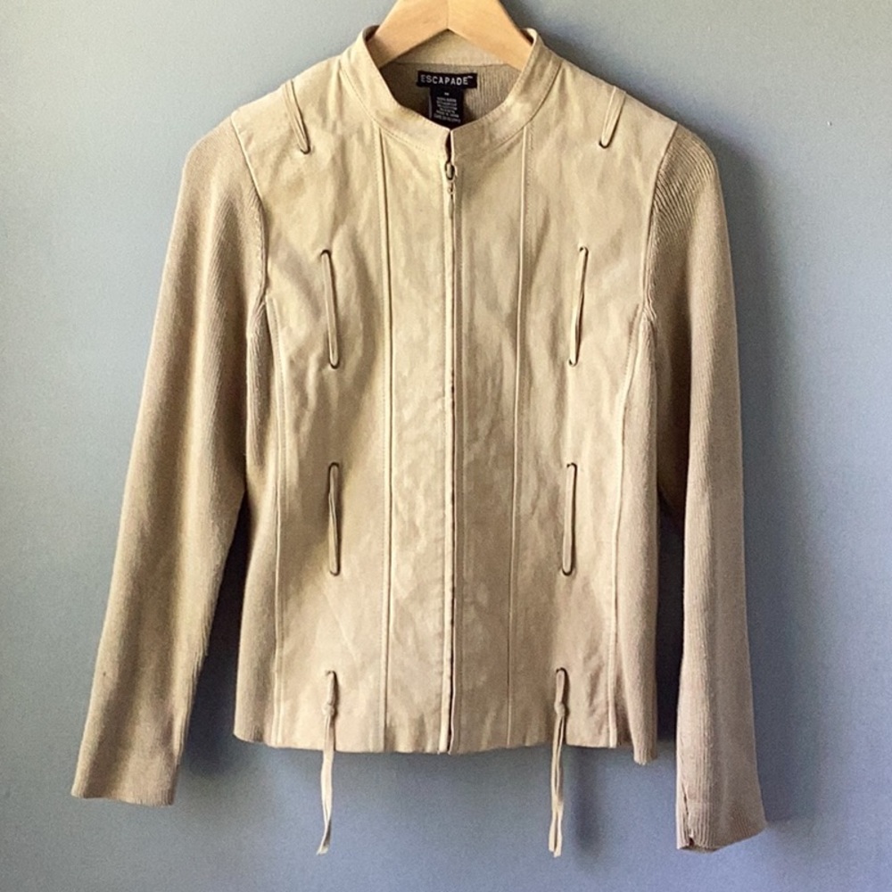 ESCAPADE Tan Suede and Knit Zip Up Jacket Size Medium